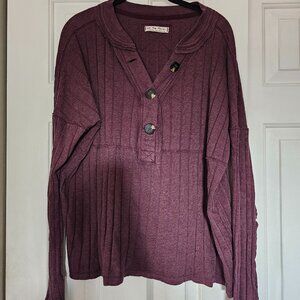Free People In The Mix Henley Ribbed Long Sleeve Shirt Size Large